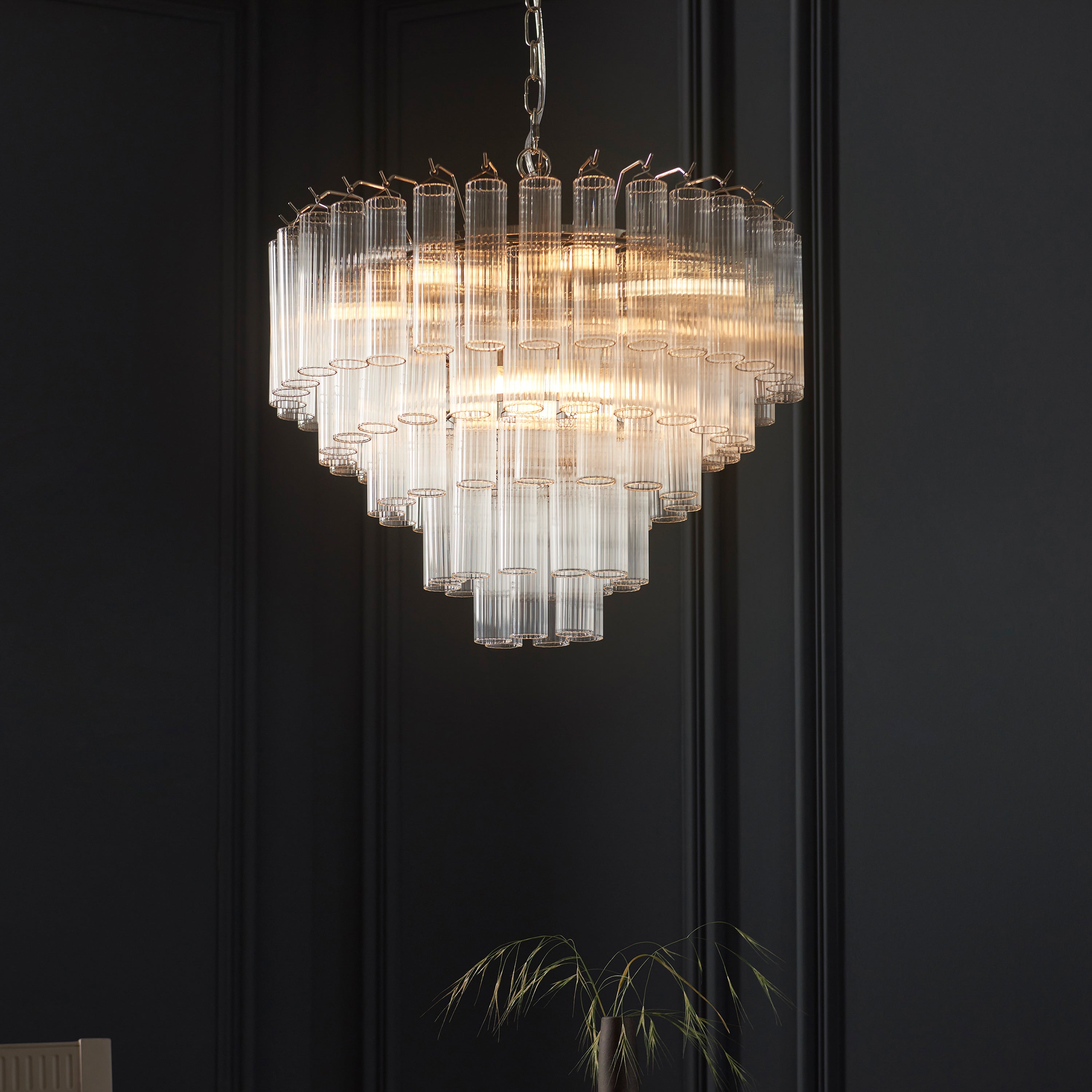 Balma Polished Nickel & Ribbed Glass Tiered Chandelier